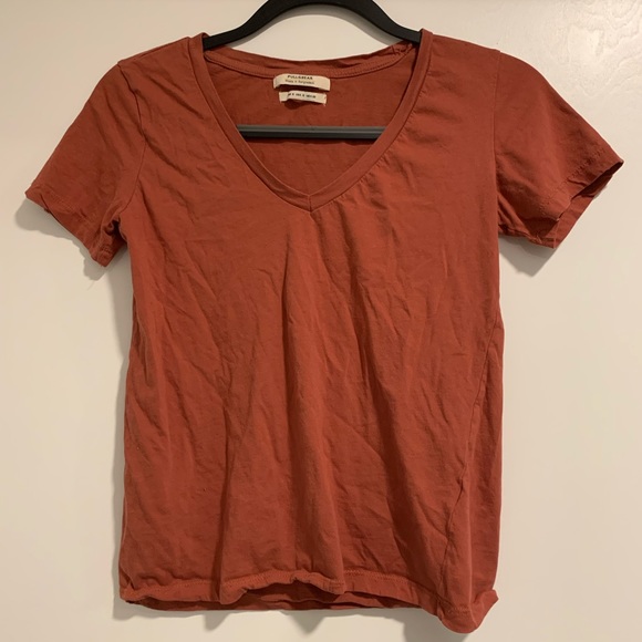 Pull&Bear Tops - Burnt Orange V Neck Shirt